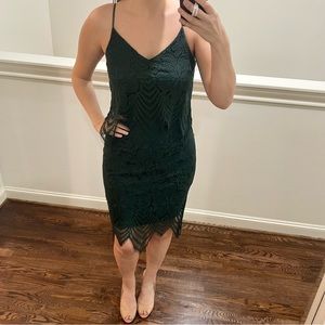 Women’s Strappy Lace Midi Dress, Hunter Green, Medium